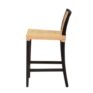 Baxton Studio Lingga Dark Brown Mahogany Wood and Natural Rattan Counter Stool