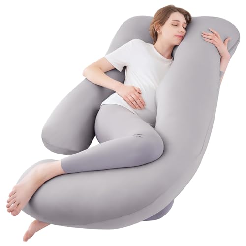 Sasttie Pregnancy Pillows for Sleeping, U Shaped Cooling Full Body Pillow Pregnancy Must Haves, Maternity Pillow for Pregnant Women, Pillow with Removable Cover for Side Sleeper, Light Grey