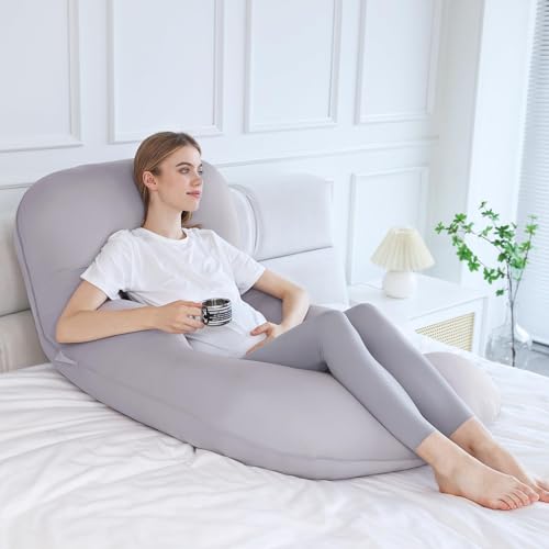 Sasttie Pregnancy Pillows for Sleeping, U Shaped Cooling Full Body Pillow Pregnancy Must Haves, Maternity Pillow for Pregnant Women, Pillow with Removable Cover for Side Sleeper, Light Grey