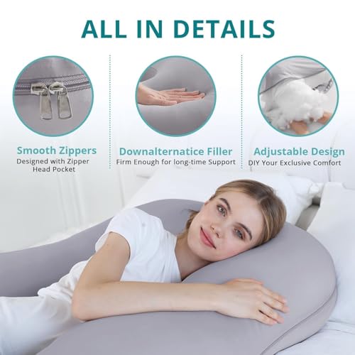 Sasttie Pregnancy Pillows for Sleeping, U Shaped Cooling Full Body Pillow Pregnancy Must Haves, Maternity Pillow for Pregnant Women, Pillow with Removable Cover for Side Sleeper, Light Grey