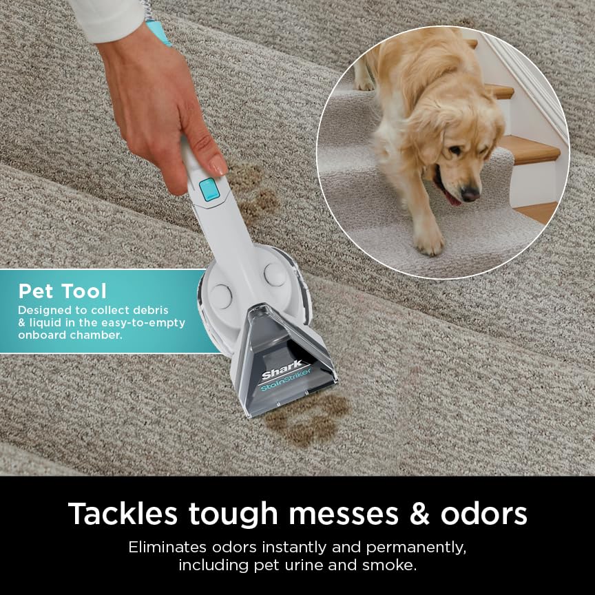 Shark EX201 CarpetXpert Upright Carpet, Area Rug & Upholstery Cleaner with StainStriker, Built-in Spot & Stain Cleaner, Perfect for Pets, Deep Cleaning & Tough Stain Removal, Carpet Shampooer, Cyan