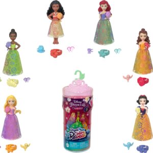 Mattel Disney Princess Toys, Small Doll Royal Color Reveal with 6 Surprises Including Scented Ring & 4 Accessories, Garden Party Series (Dolls May Vary)