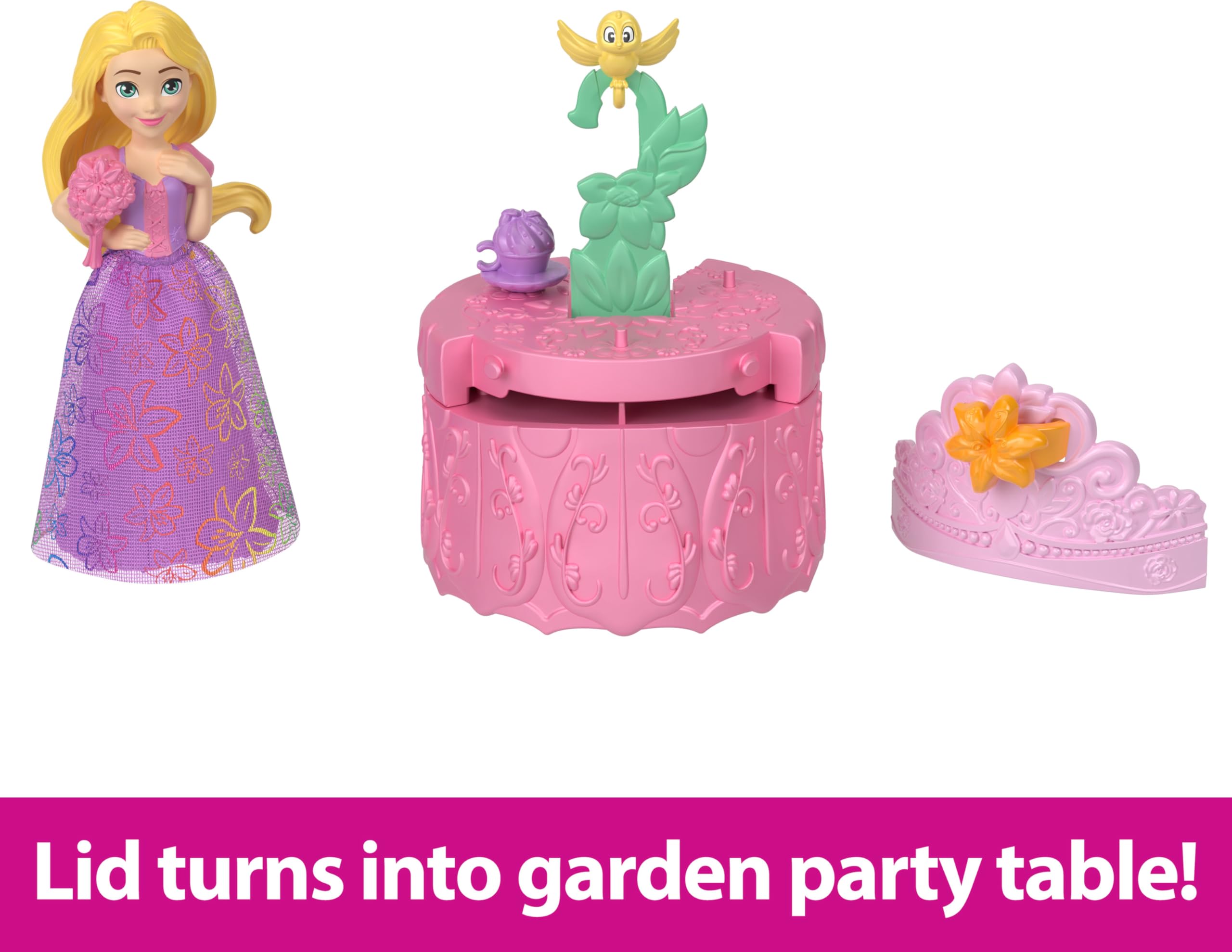 Mattel Disney Princess Toys, Small Doll Royal Color Reveal with 6 Surprises Including Scented Ring & 4 Accessories, Garden Party Series (Dolls May Vary)