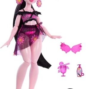 Monster High Scare-adise Island Draculaura Doll with Swimsuit, Sarong & Beach Accessories like Hat, Sunscreen & Tote