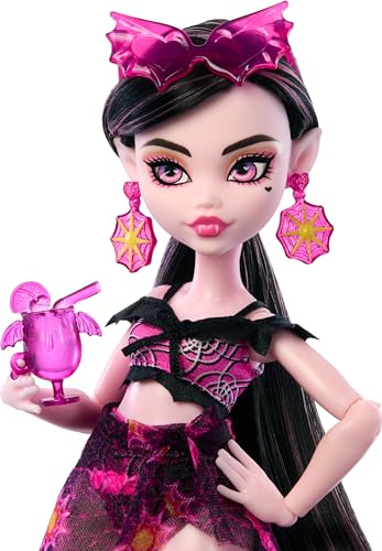 Monster High Scare-adise Island Draculaura Doll with Swimsuit, Sarong & Beach Accessories like Hat, Sunscreen & Tote