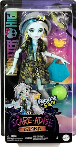 Monster High Scare-adise Island Frankie Stein Doll with Swimsuit, Coverup & Beach Accessories like Hat, Volleyball & Tote