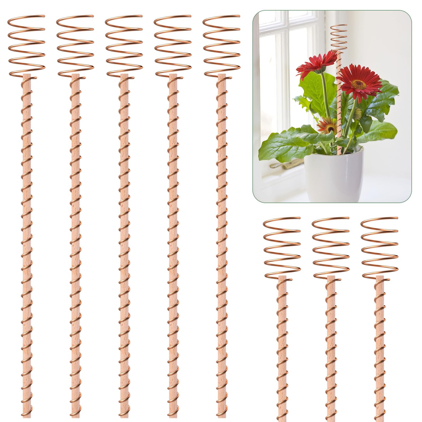 8 Pack 13.5" Electroculture Plant Stakes, Long Copper Garden Stakes, Electroculture Copper Coil Antennas for Growing Garden, High-Yield, Eco-Friendly