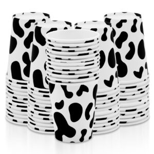 CONEHOY 60 Pcs Cow Cups Disposable Paper Juice Cups Western Cowboy Cow Cups Cow Theme Party Decorations for Birthday Party Baby Shower Farm Party Supplies (Black, White)