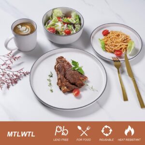 MTLWTL Dinnerware Sets, Dish Set for 4, Kitchen Plates and Bowls Set with Mugs, Microwave, Oven & Dishwasher Safe, White Sesame 16 Pieces