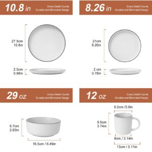 MTLWTL Dinnerware Sets, Dish Set for 4, Kitchen Plates and Bowls Set with Mugs, Microwave, Oven & Dishwasher Safe, White Sesame 16 Pieces