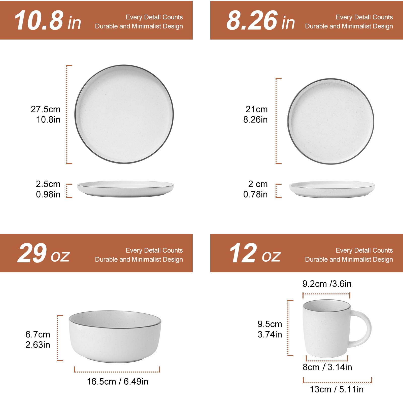 MTLWTL Dinnerware Sets, Dish Set for 4, Kitchen Plates and Bowls Set with Mugs, Microwave, Oven & Dishwasher Safe, White Sesame 16 Pieces