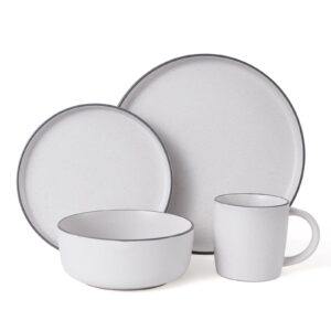 MTLWTL Dinnerware Sets, Dish Set for 4, Kitchen Plates and Bowls Set with Mugs, Microwave, Oven & Dishwasher Safe, White Sesame 16 Pieces