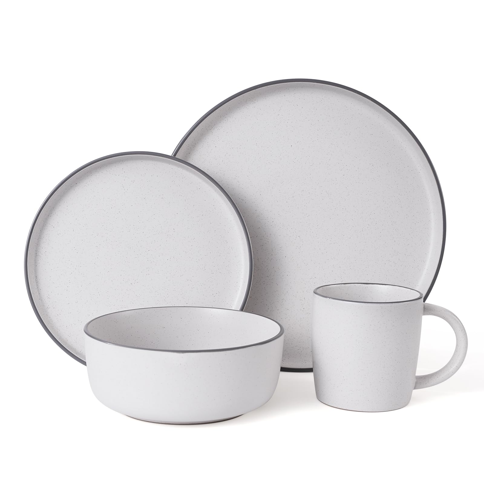 MTLWTL Dinnerware Sets, Dish Set for 4, Kitchen Plates and Bowls Set with Mugs, Microwave, Oven & Dishwasher Safe, White Sesame 16 Pieces