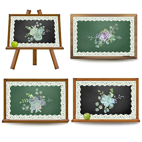 AnyDesign 65Ft Greenery Bulletin Borders Watercolor Eucalyptus Leaf Decorative Trim Border Green Leaves Board Trim for School Wall Blackboard Classroom DIY Crafts, 1 Roll