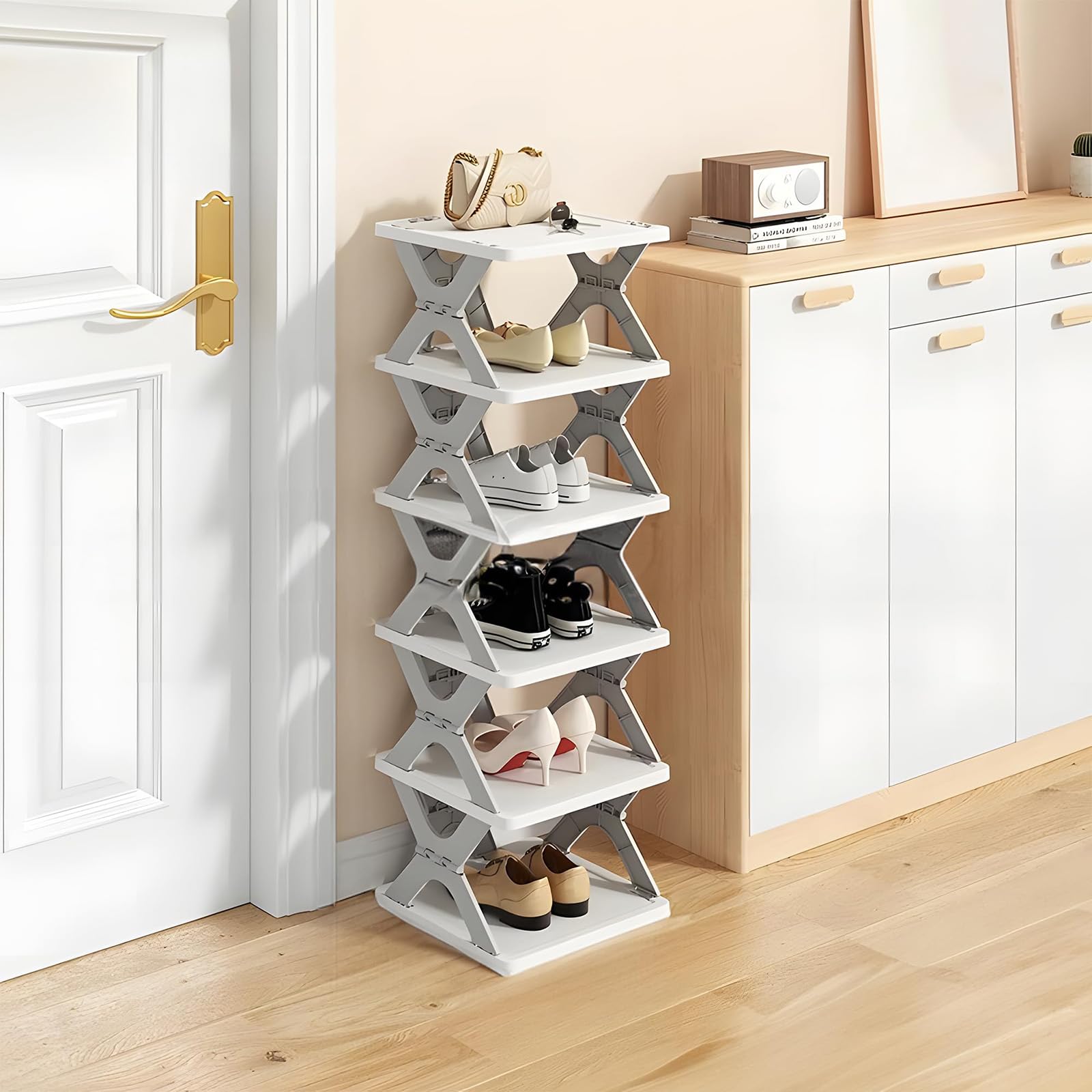 SAYONAKUAJ Foldable Shoe Rack, Collapsible Shoe Rack, 6-Tier Folding Shoe Rack, Shoe Organizer, Collapsible Shoe Storage, Shoe Tower, Corner Shoe Rack, Vertical Shoe Rack (6-TIER GRAY 1Pcs)