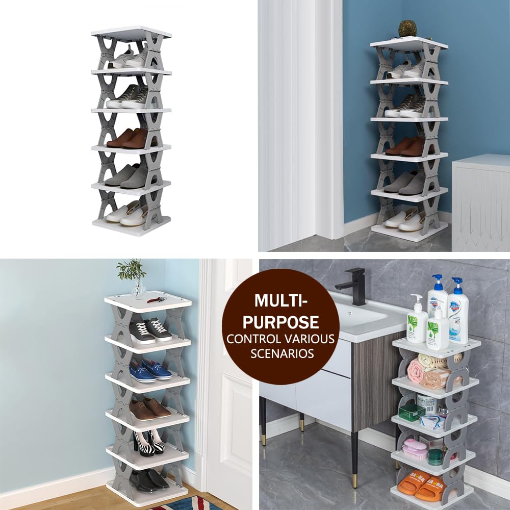 SAYONAKUAJ Foldable Shoe Rack, Collapsible Shoe Rack, 6-Tier Folding Shoe Rack, Shoe Organizer, Collapsible Shoe Storage, Shoe Tower, Corner Shoe Rack, Vertical Shoe Rack (6-TIER GRAY 1Pcs)