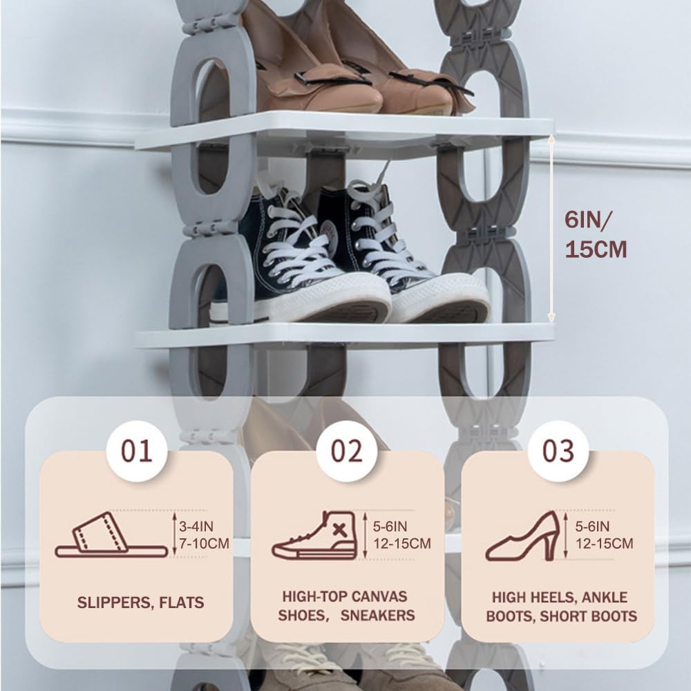 SAYONAKUAJ Foldable Shoe Rack, Collapsible Shoe Rack, 6-Tier Folding Shoe Rack, Shoe Organizer, Collapsible Shoe Storage, Shoe Tower, Corner Shoe Rack, Vertical Shoe Rack (6-TIER GRAY 1Pcs)