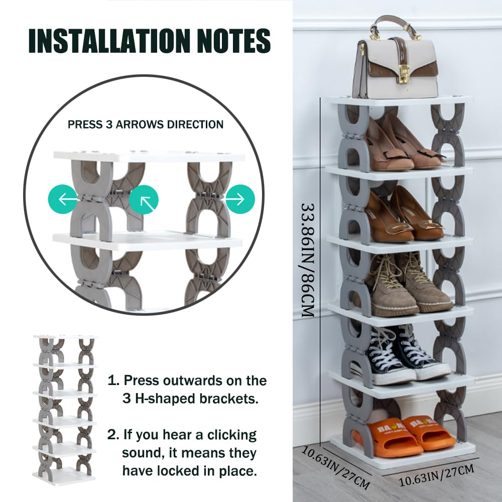 SAYONAKUAJ Foldable Shoe Rack, Collapsible Shoe Rack, 6-Tier Folding Shoe Rack, Shoe Organizer, Collapsible Shoe Storage, Shoe Tower, Corner Shoe Rack, Vertical Shoe Rack (6-TIER GRAY 1Pcs)