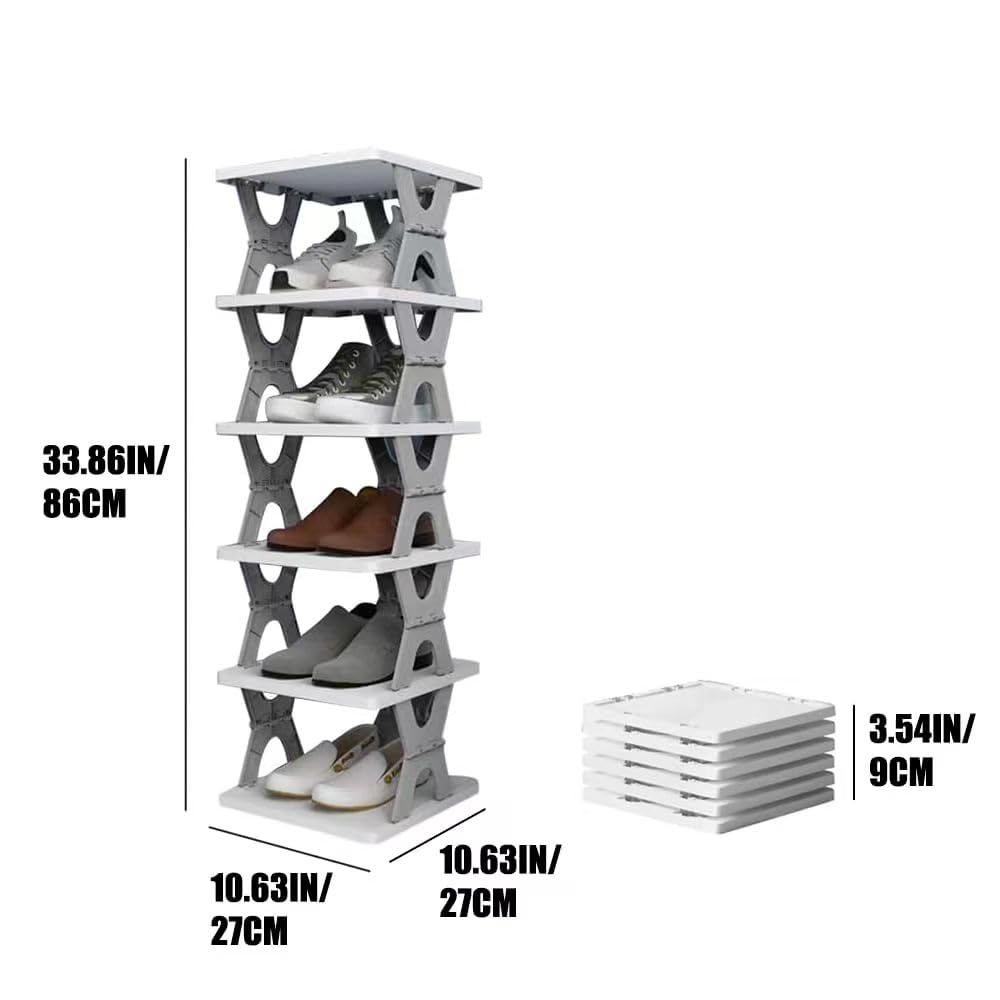 SAYONAKUAJ Foldable Shoe Rack, Collapsible Shoe Rack, 6-Tier Folding Shoe Rack, Shoe Organizer, Collapsible Shoe Storage, Shoe Tower, Corner Shoe Rack, Vertical Shoe Rack (6-TIER GRAY 1Pcs)