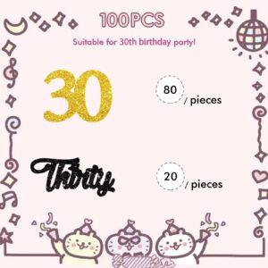 Set of 100 Happy 30th Birthday Confetti, Gold Glitter Thirty Paper Scatter, 30th Birthday Party Decorations, 30 Smash Cake Decor, Happy 30th Anniversary Party Decor