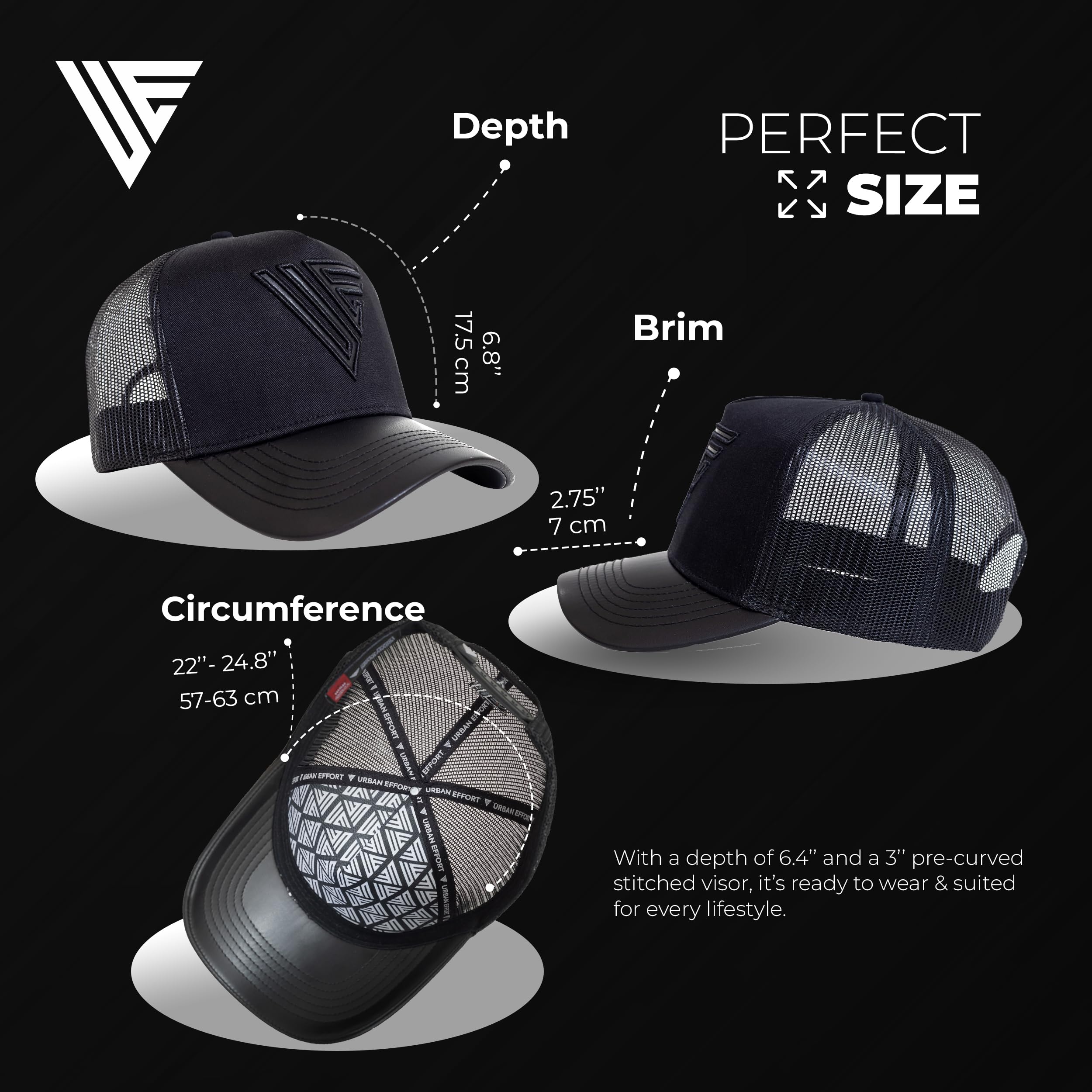 Urban Effort Mesh Back Cap - for Men Baseball Hat 5-Panel Trucker Hat Snapback Closure for Outdoors (Trucker Hat, Black)