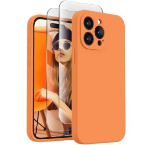 firenova designed for iphone 15 pro case, silicone upgraded [camera protection] phone case with [2 screen protectors], soft anti-scratch microfiber lining inside, 6.1 inch, kumquat