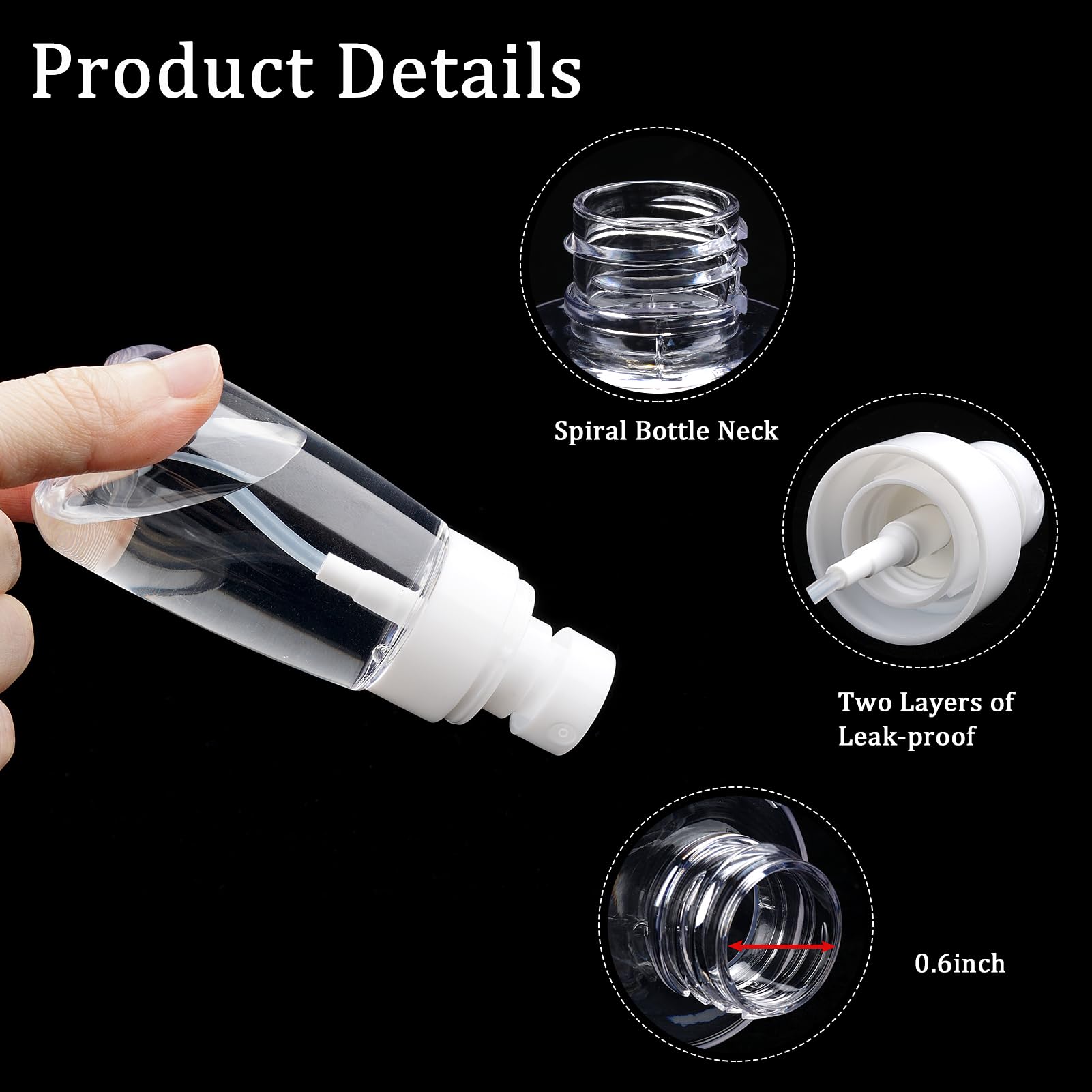 Fine Mist Travel Spray Bottle for Toiletries 2oz/60ml 2Pack Small Spray Bottle Travel Size Spray Bottles TSA Approved Leakproof Refillable Cosmetic Container for Hair Skincare Water Face Toner(2Clear)