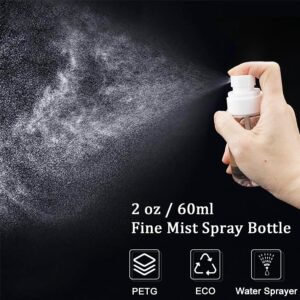 Fine Mist Travel Spray Bottle for Toiletries 2oz/60ml 2Pack Small Spray Bottle Travel Size Spray Bottles TSA Approved Leakproof Refillable Cosmetic Container for Hair Skincare Water Face Toner(2Clear)