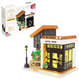 City Cafe Building Toy Set, Modular Coffee Shop Building Blocks Halloween Xmas Gift for Adult, Boy and Girls 14+, 1347pcs Mini Brick with LED