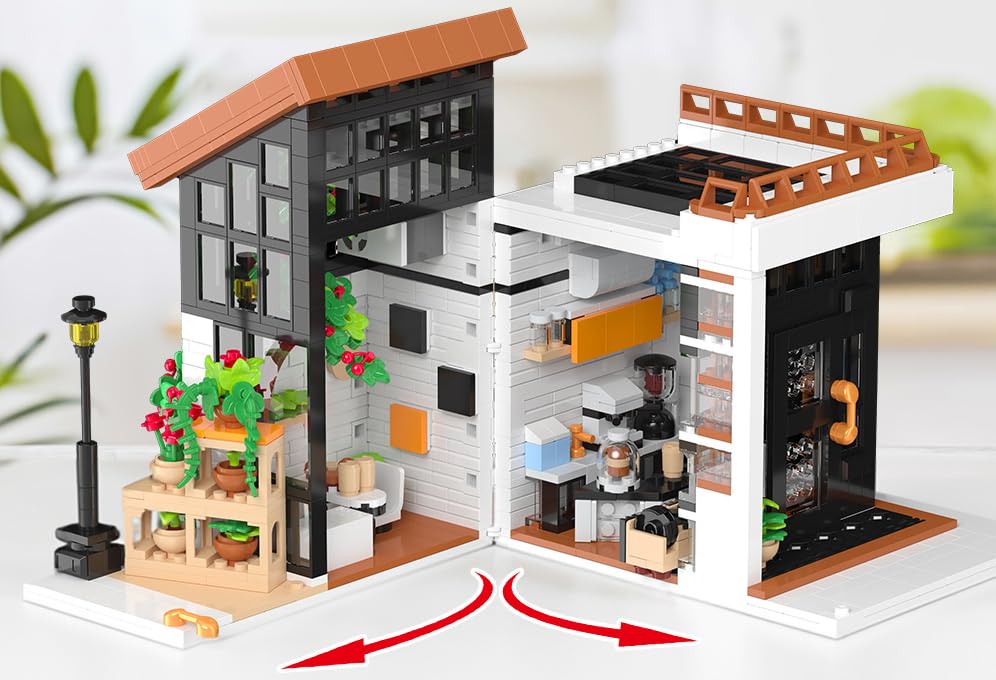 City Cafe Building Toy Set, Modular Coffee Shop Building Blocks Halloween Xmas Gift for Adult, Boy and Girls 14+, 1347pcs Mini Brick with LED