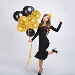 RUBFAC 156Pcs Black and Gold Balloons Arch Garland Kit, 5/10/12/18 Inch Latex Balloons Set for Graduation Birthday Party Wedding Anniversary Decorations