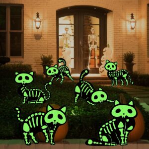 Halloween Garden Lawn Yard Sign, 6 PCS Reflective Black Cat Halloween Decor Clearance Outdoor, Glow in Dark Stakes Scary Family Home Front Yard Sign, Plastic Decoration for Halloween Party (Cat)