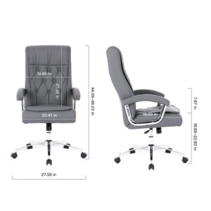 Hoxne Leather Executive Office Chair with Arms and Wheels, High Back Ergonomic Computer Desk ChairAdjustable Height Swivel Office Desk Chair, 350LBS Capacity (Gray)