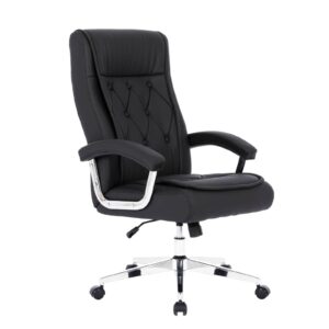 hoxne leather executive office chair with arms and wheels, high back ergonomic computer desk chairadjustable height swivel office desk chair, 350lbs capacity (black)