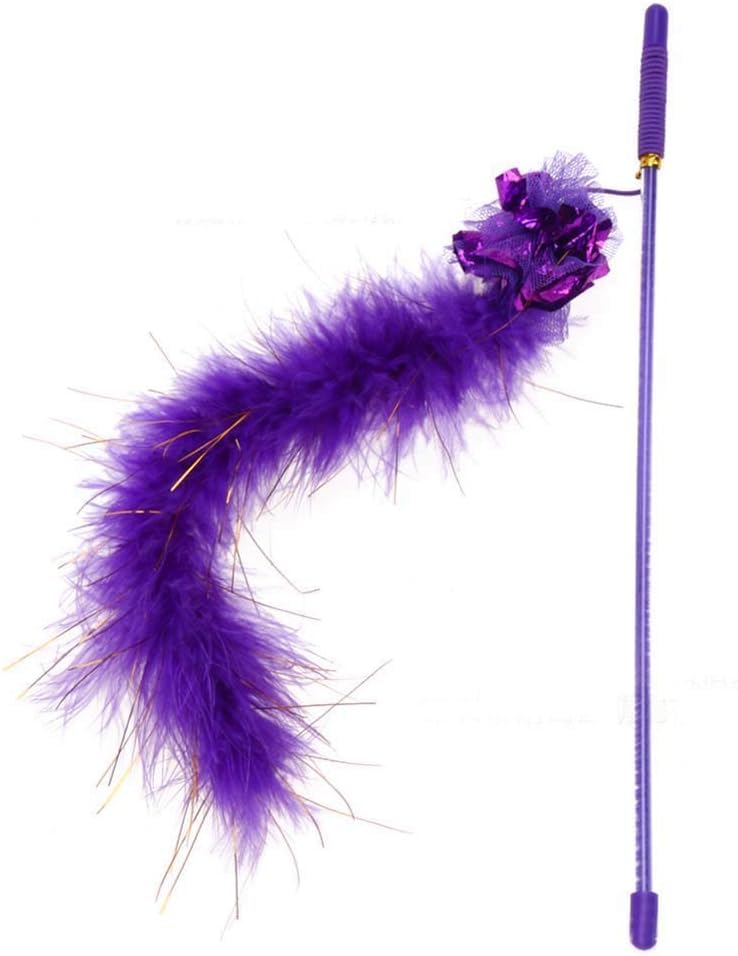 Purple Cat Teasing Stick Toy Interactive Stick, Sparkly Feather Boa with Crinkle Ball Tease Cat Rod Funny Cute Pet Supplies for Cat Training Indoor Cats Cat Toys Interactive for Indoor Cats