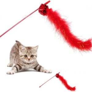 Purple Cat Teasing Stick Toy Interactive Stick, Sparkly Feather Boa with Crinkle Ball Tease Cat Rod Funny Cute Pet Supplies for Cat Training Indoor Cats Cat Toys Interactive for Indoor Cats