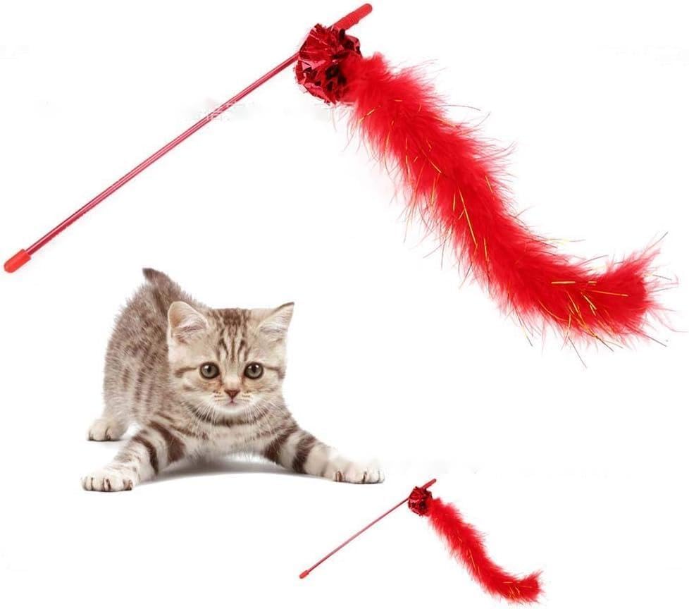 Purple Cat Teasing Stick Toy Interactive Stick, Sparkly Feather Boa with Crinkle Ball Tease Cat Rod Funny Cute Pet Supplies for Cat Training Indoor Cats Cat Toys Interactive for Indoor Cats