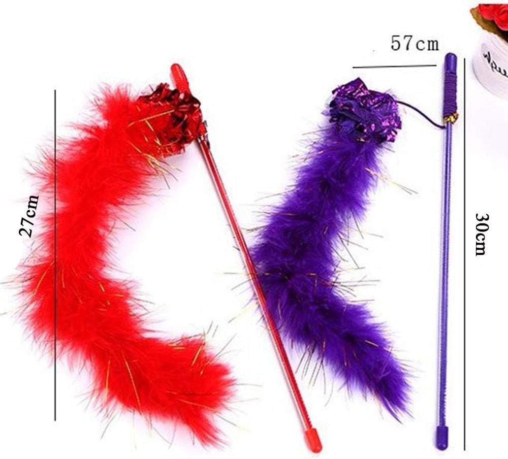 Purple Cat Teasing Stick Toy Interactive Stick, Sparkly Feather Boa with Crinkle Ball Tease Cat Rod Funny Cute Pet Supplies for Cat Training Indoor Cats Cat Toys Interactive for Indoor Cats