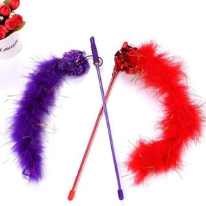 Purple Cat Teasing Stick Toy Interactive Stick, Sparkly Feather Boa with Crinkle Ball Tease Cat Rod Funny Cute Pet Supplies for Cat Training Indoor Cats Cat Toys Interactive for Indoor Cats