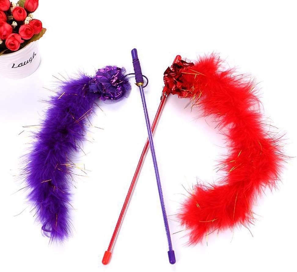 Purple Cat Teasing Stick Toy Interactive Stick, Sparkly Feather Boa with Crinkle Ball Tease Cat Rod Funny Cute Pet Supplies for Cat Training Indoor Cats Cat Toys Interactive for Indoor Cats