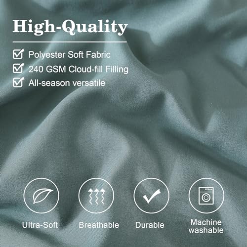 Monbix Queen Size Comforter Set, 7 Piece Bedding Set, All Seasons Fluffy Queen Bed in A Bag with Sheets (Dark Green, 90''x90'')