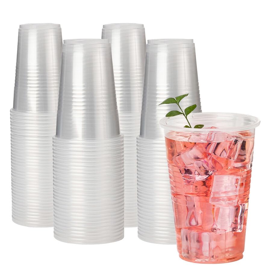 RACETOP 500 pack 9 oz Disposable Plastic Cups, Clear Plastic Cups Tumblers, Plastic Cups Bulk, Transparent for Wedding, Thanksgiving, Birthday, Halloween, Christmas Party