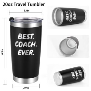 GINGPROUS Coach Gifts Tumbler, Best Coach Ever Stainless Steel Laser Etched Travel Tumbler with Lid and Whistle, Baseball Volleyball Soccer Basketball Coach Appreciation Gifts Tumbler(20oz, Black)