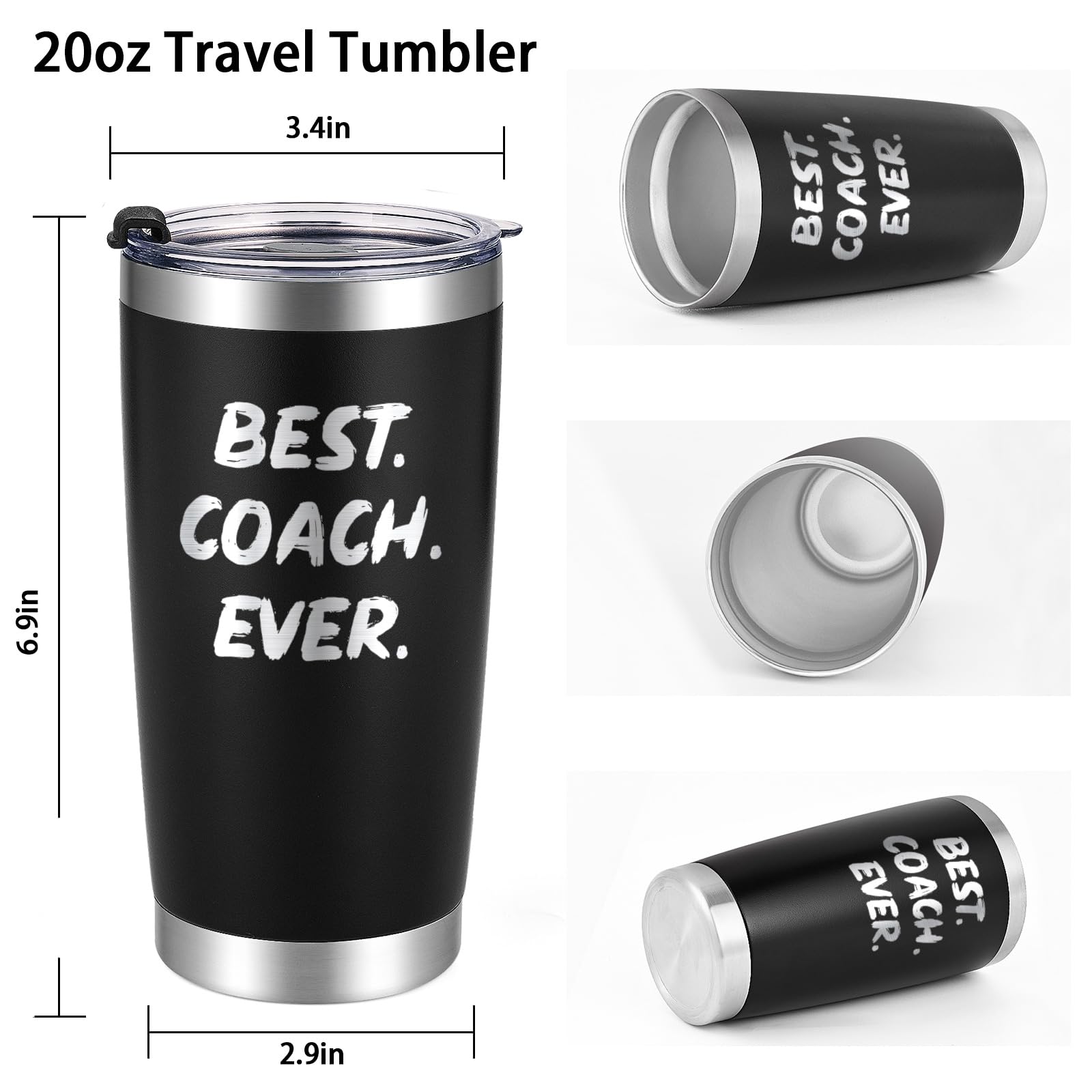 GINGPROUS Coach Gifts Tumbler, Best Coach Ever Stainless Steel Laser Etched Travel Tumbler with Lid and Whistle, Baseball Volleyball Soccer Basketball Coach Appreciation Gifts Tumbler(20oz, Black)