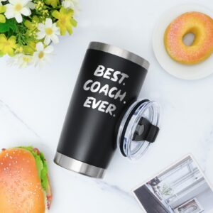 GINGPROUS Coach Gifts Tumbler, Best Coach Ever Stainless Steel Laser Etched Travel Tumbler with Lid and Whistle, Baseball Volleyball Soccer Basketball Coach Appreciation Gifts Tumbler(20oz, Black)