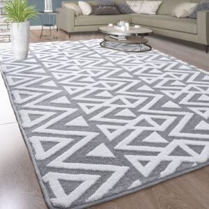 Ompaa Ultra Soft Shaggy Rugs Memory Foam Bedroom Carpet, Grey 7 x 10 Feet Large, Plush Geometric Textured Area Rugs for Living Room Couch Dorm Bedside Kids Girls Teens Room Nursery Decor Mat