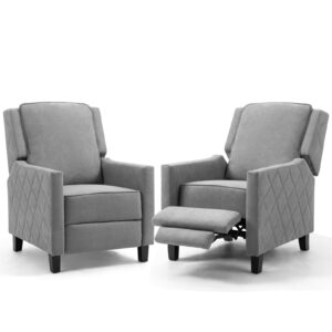 AVAWING Push Back Recliner Chair Set of 2, Wing Back Chairs with Arms, Mid-Century Vintage Accent Chair for Living Room, polyester, Grey