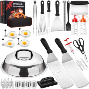 blackstone griddle accessories tool kit, aikwi 47-piece flat top grill commercial grade set with enlarged spatula, basting cover, scraper, scissors, tongs for outdoor bbq