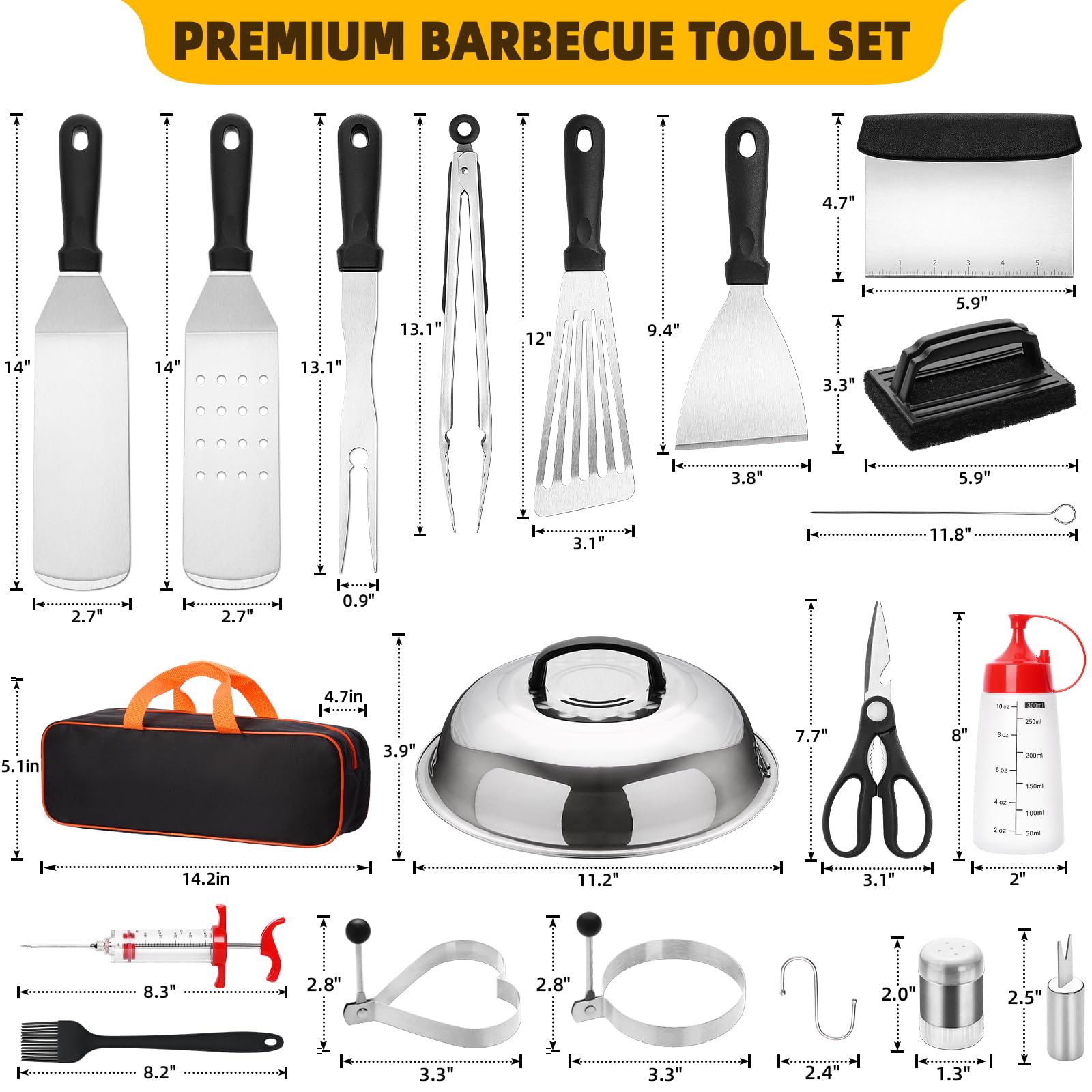 Blackstone Griddle Accessories Tool Kit, AIKWI 47-Piece Flat Top Grill Commercial Grade Set with Enlarged Spatula, Basting Cover, Scraper, Scissors, Tongs for Outdoor BBQ