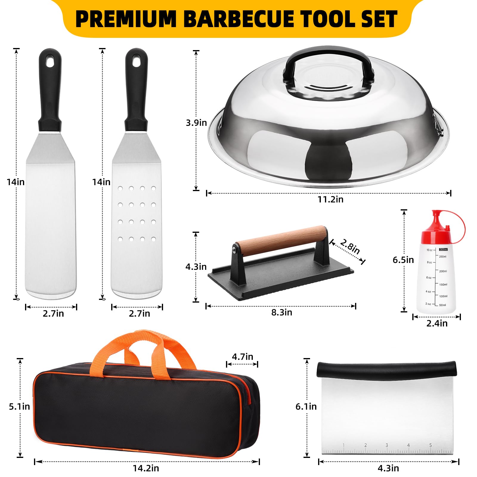 8PCS Blackstone Griddle Accessories Tool Kit, AIKWI Flat Top Grill Professional Grade Set, Included Cheese Melting Dome, Burger Press, Chopper, Bottles & Carry Bag, Perfect for Outdoor, Indoor, BBQ